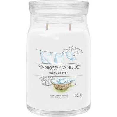 Yankee Candle Signature dišeča sveča v steklenem kozarcu, velika, Clean Cotton, 567 g