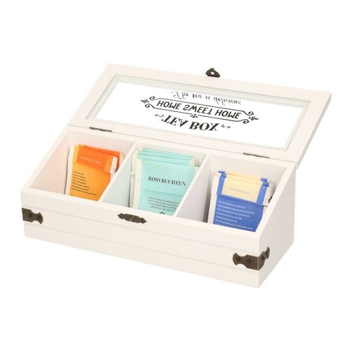 EH Drewniane pudełko na torebki z herbatą Vintage, biały