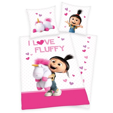 Dětské bavlněné povlečení Mimoni Agnes - I love Fluffy, 140 x 200 cm, 70 x 90 cm