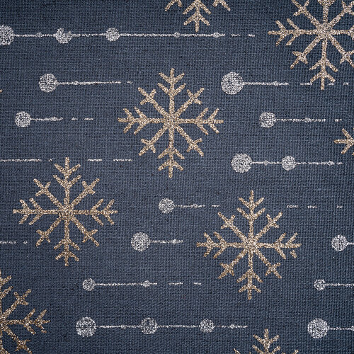 Hópelyhek karácsonyi dekorációs szövet, sötétszürke, 28 x 270 cm