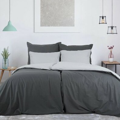 B.E.S. Petrovice Baumwollbettwäsche Double Face anthrazit/grau, 220 x 200 cm, 2 Stück 70 x 90 cm