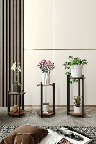 Flower Desk Round - Walnut virágállvány