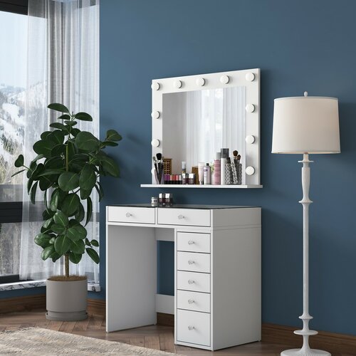 Schminktisch Verona White mit Glasplatte