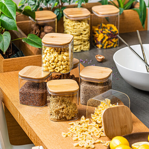 4Home Steklena posoda za živila z pokrovom Bamboo,550 ml
