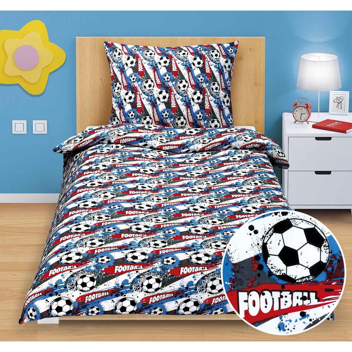 Poza Lenjerie de pat din bumbac Junior Fotbal, 140 x 200 cm, 70 x 90 cm