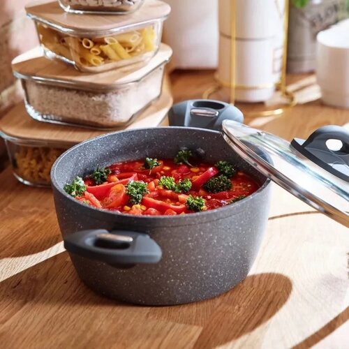 Florina Steintopf mit Deckel für Induktion und Gas, Lava Stone MG, 16 cm, 1,2 l