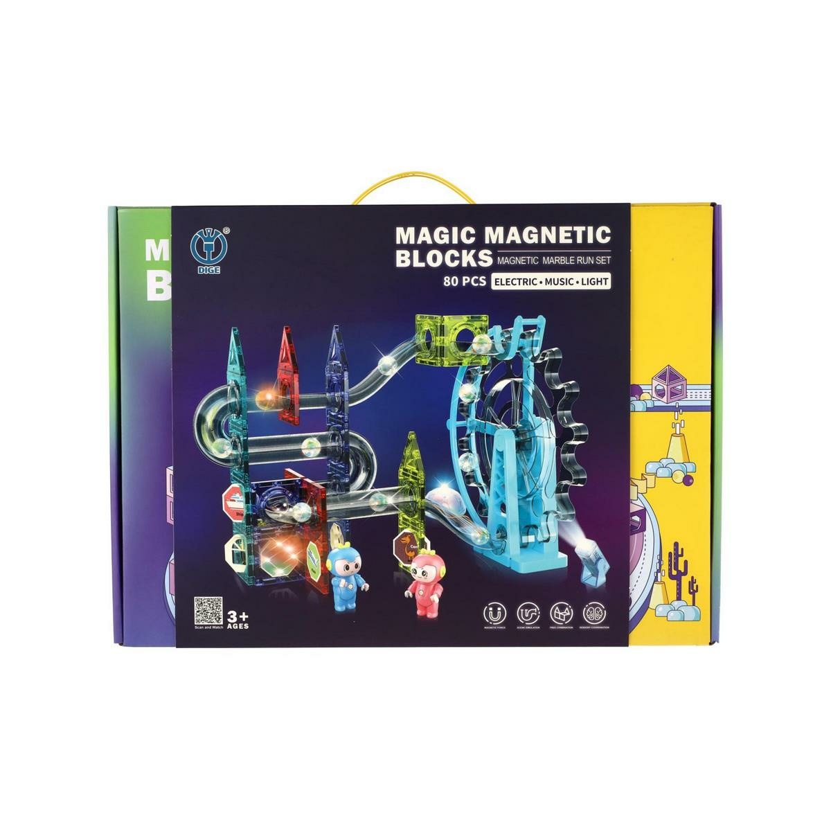 Guľôčková dráha magnetická, 80 ks, 16 guľôčok + doplnky, so svetlom