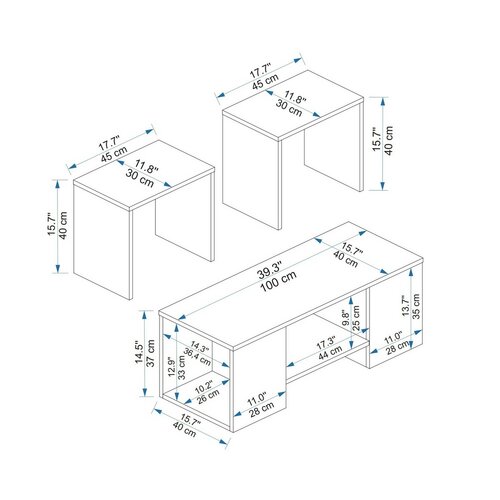Set de măsuțe de cafea Sartos Beige and Atlantic Pine, 3 buc.