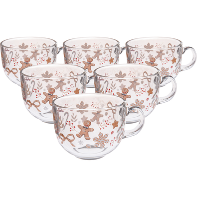 Set de 6 căni din sticlă Turtă dulce 500 ml