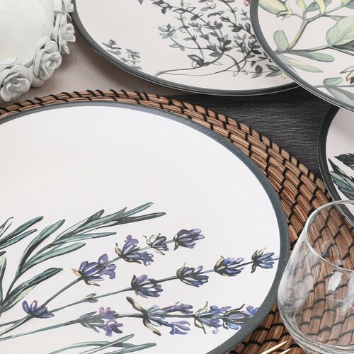 Sada 6 kameninových mělkých talířů Herbal 25 cm