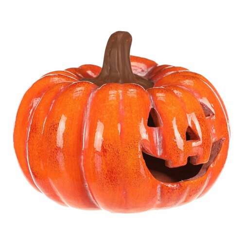 Decorație LED de toamnă Dovleac cu față, 15 x 15 x12 cm, ceramică