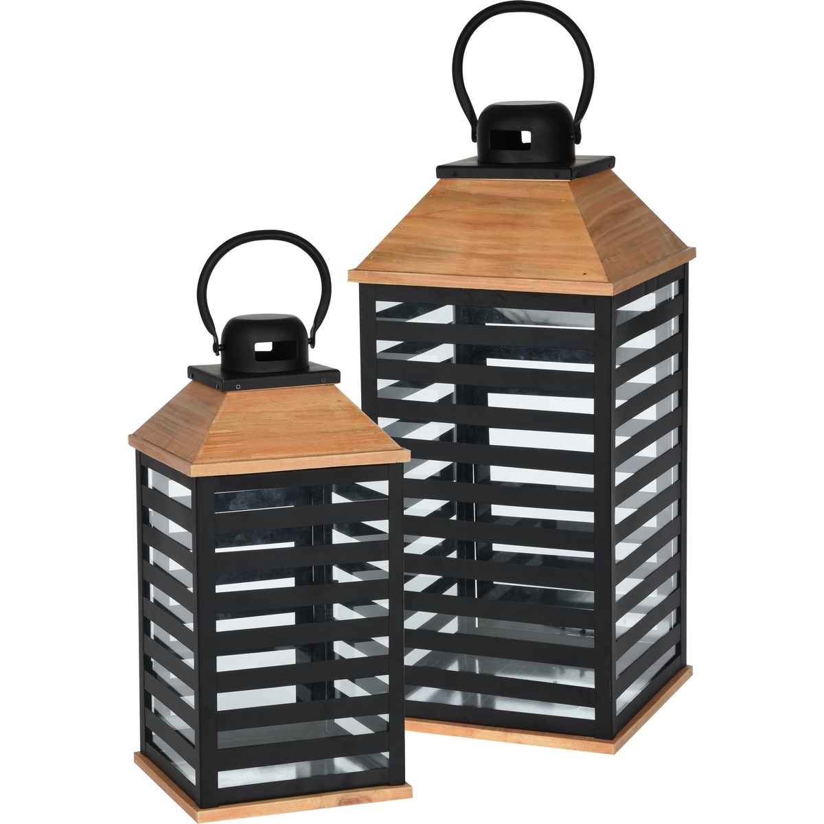 Kovový lampáš 2-dielna sada, čierna