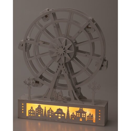 Vánoční svítící otočné kolo Městečko, 26,5 x 5,5 x 20 cm, 4x LED, dřevo