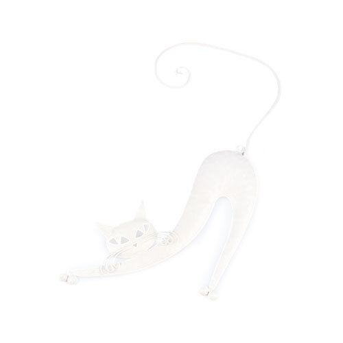 Fotografie Kovová dekorace na zeď Kočka bílá, 30,5 x 40,5 cm