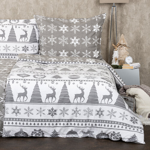 Lenjerie pat bumbac flanel 4Home Christmas Time , gri,  140 x 220 cm, 70 x 90 cm
