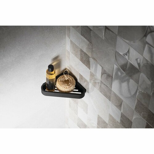 GEDY 328314 Inteligentna półka narożna podprysznic, 17 x 3 x 17 cm, czarny mat