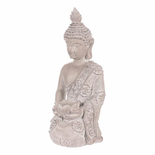 Dekorace soška Buddha klečící, šedá, polyresin, 25 x 24 x 57 cm