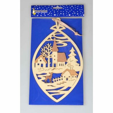 Świąteczna dekoracja wisząca Zimowa wioska, brązowy