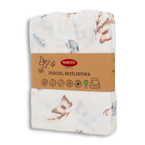 Matex Muslin posteljnina Metulji, 140 x 200 cm, 70 x 90 cm