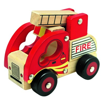 Bino maşină de pompieri din lemn, roşie