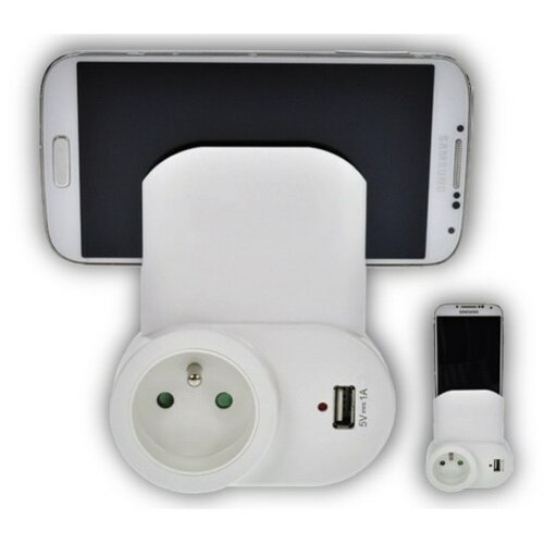 Solight DC23 USB nabíjecí adaptér s držákem na telefon bílá,1000 mA