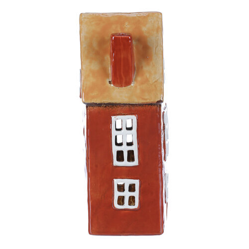 Suport lumânare Casă roșu, ceramică,1 x 9 x 23 cm