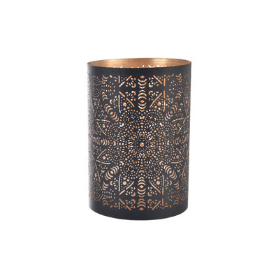 InDecor Sfeșnic metalic Mandala negru, 12 x 12 x18 cm