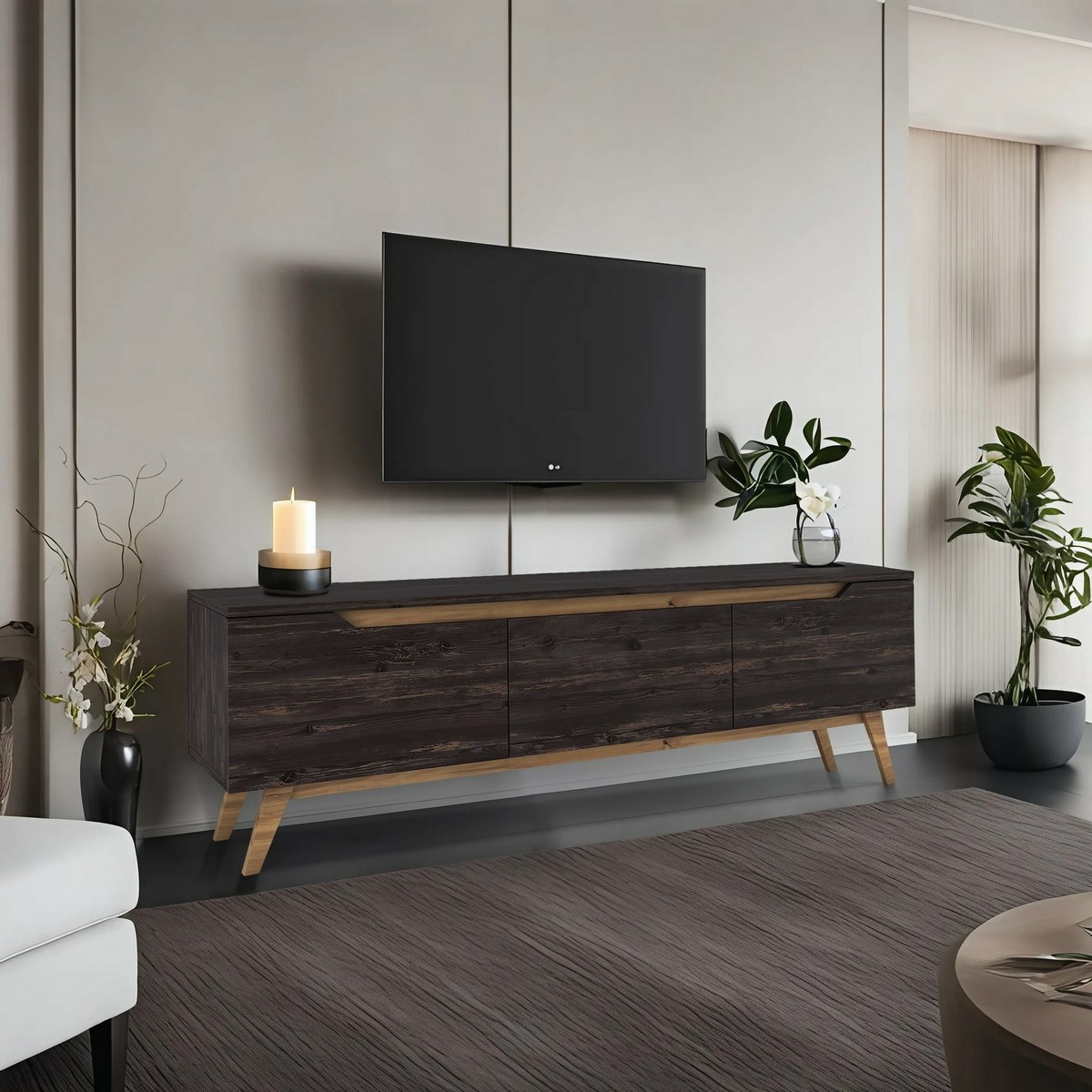Televízny stolík Dita Black and Walnut