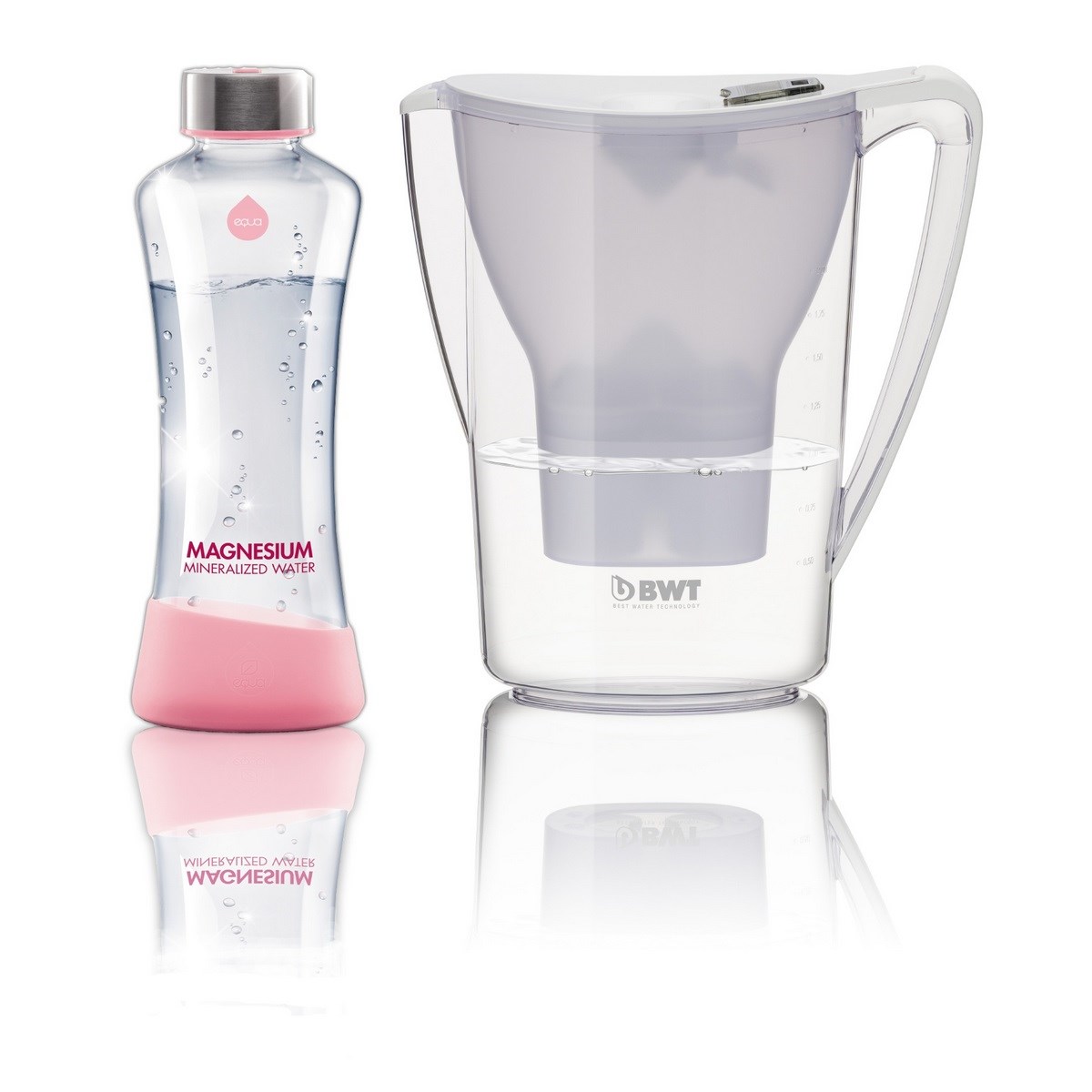 BWT Filtračná kanvica Penguin 2,7 l, biela, dizajnová fľaša MyEqua 550 ml