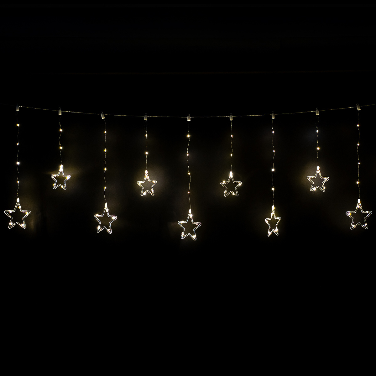 Světelný venkovní závěs Stars, 200x60cm, LED, teplá bílá, časovač, 8 funkcí, na baterie, 200 cm