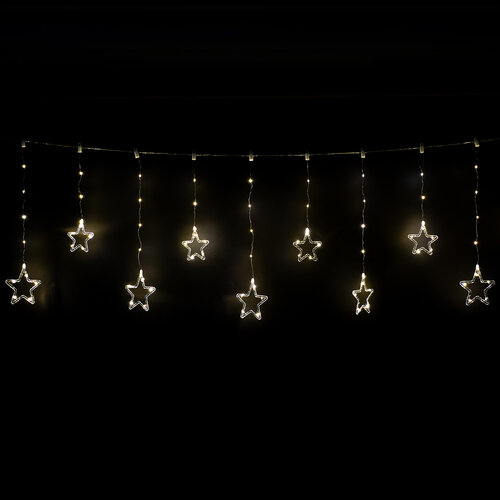 Světelný venkovní závěs Stars, 200x60cm, LED, teplá bílá, časovač, 8 funkcí, na baterie
