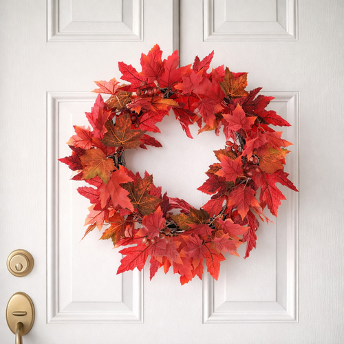 Wieniec jesienny z czerwonymi liśćmi i jagodami, śr. 50 cm