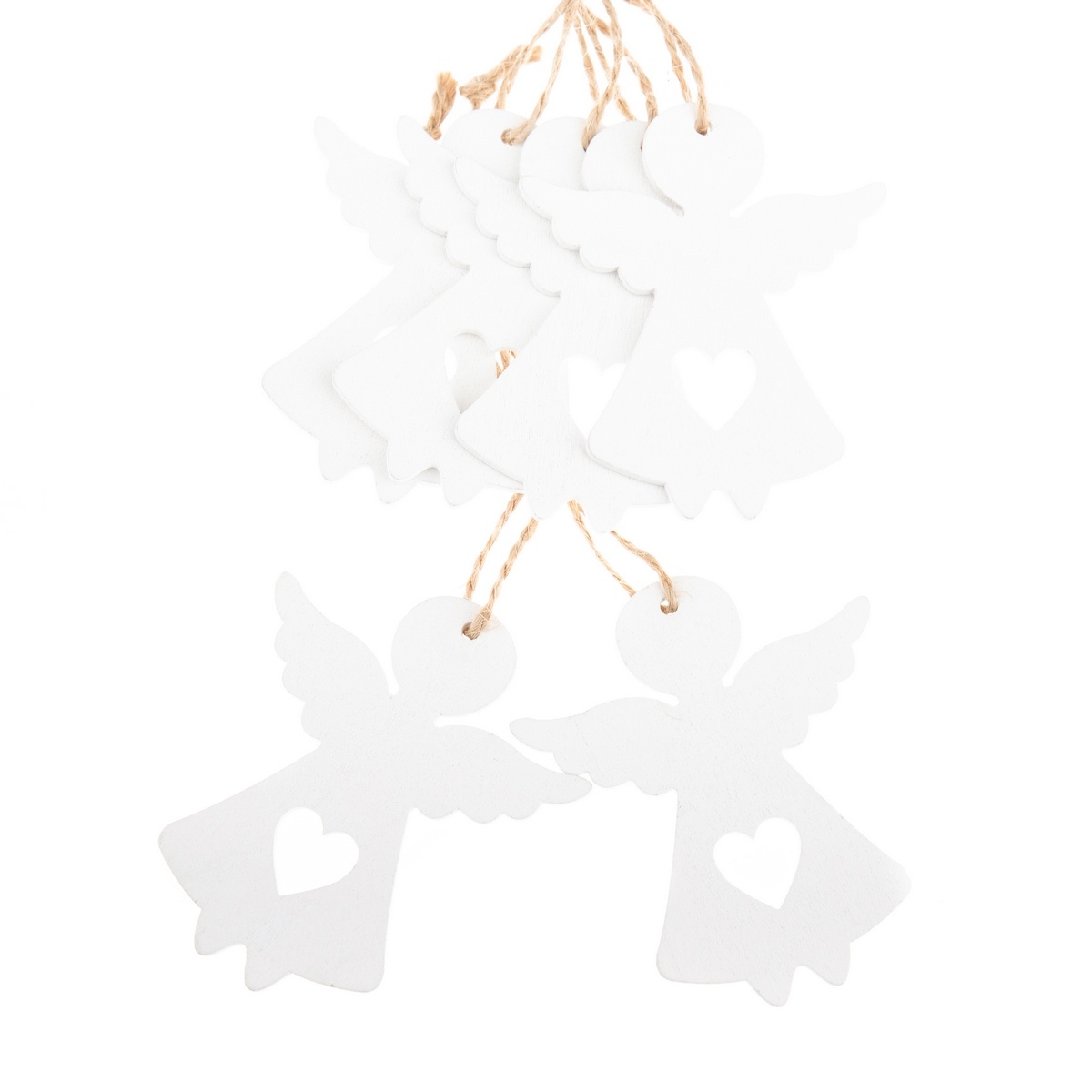 Zestaw drewnianych ozdób świątecznych Anioł biały,6 szt.