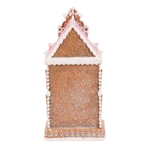 Dekoracja świąteczna Wieżyczka z piernika z różowym dachem, poliresin, LED, brązowy