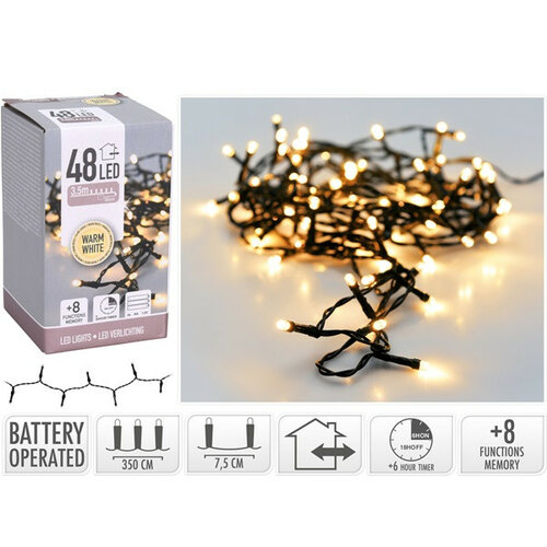 Lanț luminos LED de Crăciun pentru exterior, albcald, 48x LED, 3,5 m, temporizator