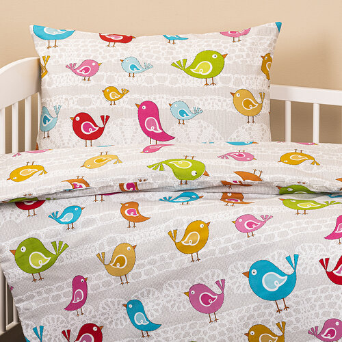 Dziecięca pościel bawełniana do łóżeczka Ptaszki, 90 x 140 cm, 45 x 65 cm