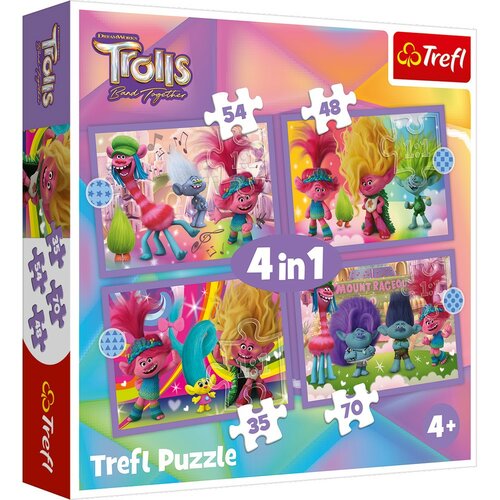 Puzzle Trefl Trolli 3 Aventură colorată, 4în1 (35, 48, 54, 70 bucăți)