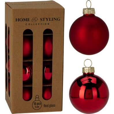 Set 16 vianočných ozdôb Crystal Harmony, červená, pr. 5 cm, sklo