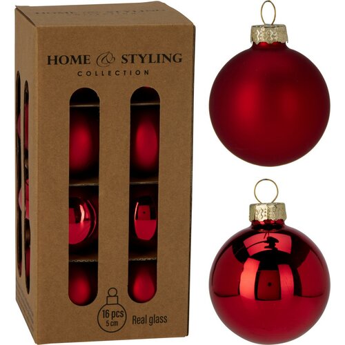 Набір з 16 шт. різдвяних прикрас Crystal Harmony, червоний, діаметр 5 см, скло
