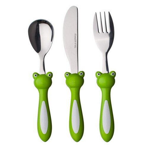 Banquet 3-delni set otroškega jedilnega priboraFrog, zelen
