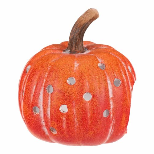 Свічник Гарбуз з отворами, помаранчевий, кераміка, діаметр 14 см