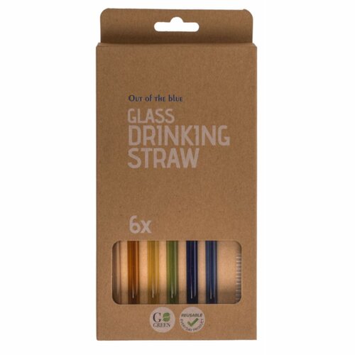 Set of glass colored straws with brush, 6 pcs