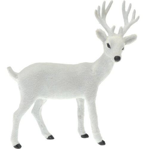 Plastová dekorace s imitací srsti Bílý jelen, 26,5 cm