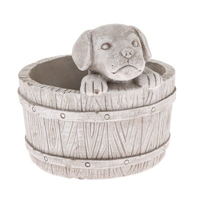 Бетонний ковпак для вазона Собака в бочцісвітло-коричневий, 17 x 19 см