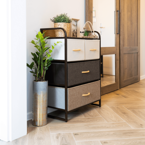 Komoda s látkovými zásuvkami HAZEL TYPE 2, hnedá