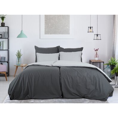 B.E.S. Petrovice Baumwollbettwäsche Double Face anthrazit/grau, 220 x 200 cm, 2 Stück 70 x 90 cm