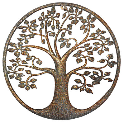 Decor metalic de perete Copacul vieții gri-auriu, 39,8 cm