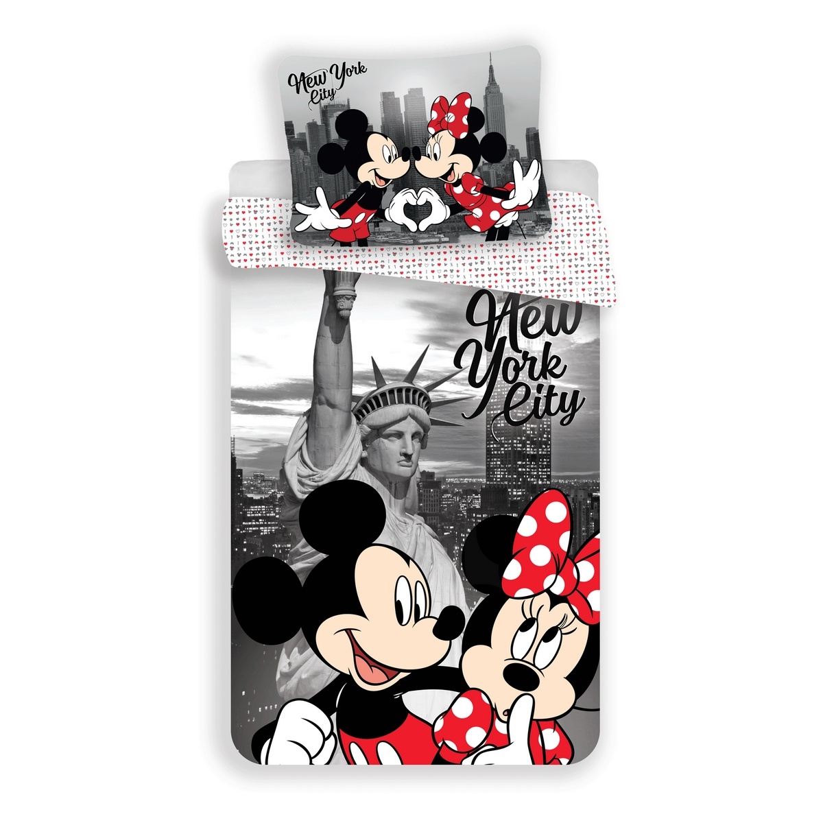 Lenjerie de pat copii Jerry Fabrics Mickey and Minnie in New York micro, 140 x 200 cm, 70 x 90 cm e4home.ro