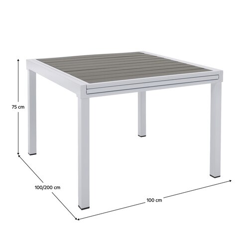 Garten-Ausziehtisch, weißer Stahl/grau, DORIO
