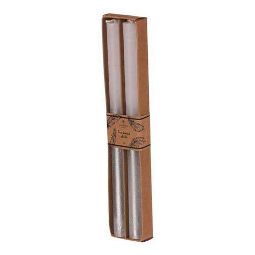 Zestaw świec stożkowych, białe/srebrne, 2 szt.,parafina